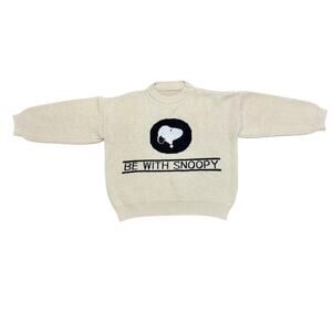 Snoopy Peanuts Knit Sweater “BE WITH SNOOPY” beige long sleeve blk cream SzM vtg